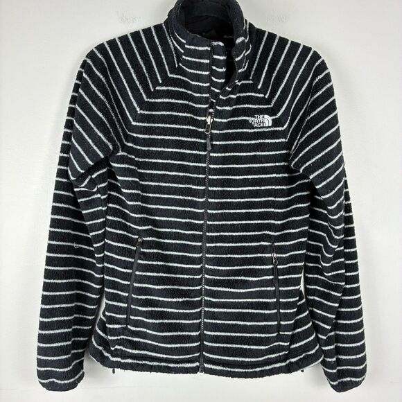 The North Face Jackets & Blazers - The North Face Womens Striped Fuzzy Fleece Black Full-Zip Jacket Sz S * PILLING